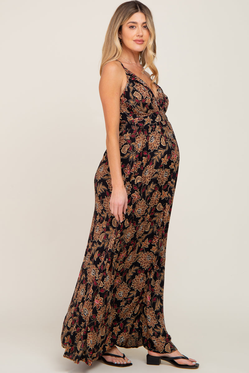 Black Floral V-Neck Cross Back Maternity Maxi Dress – PinkBlush