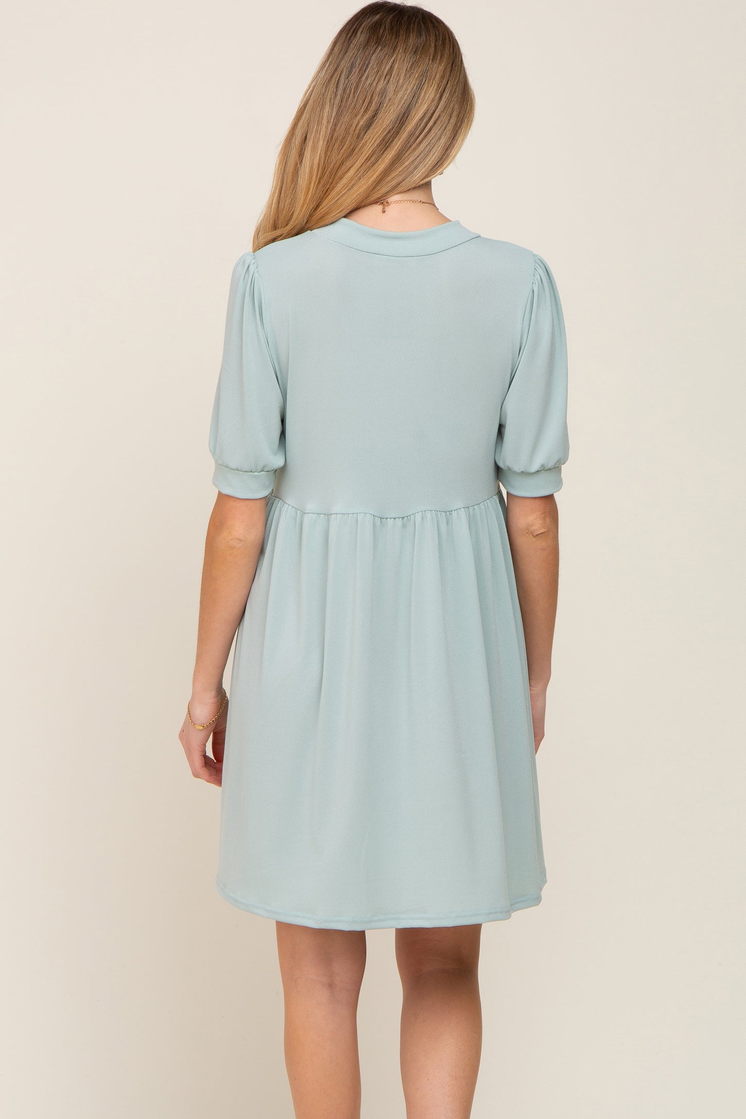 Light Green High Neck Puff Sleeve Maternity Dress