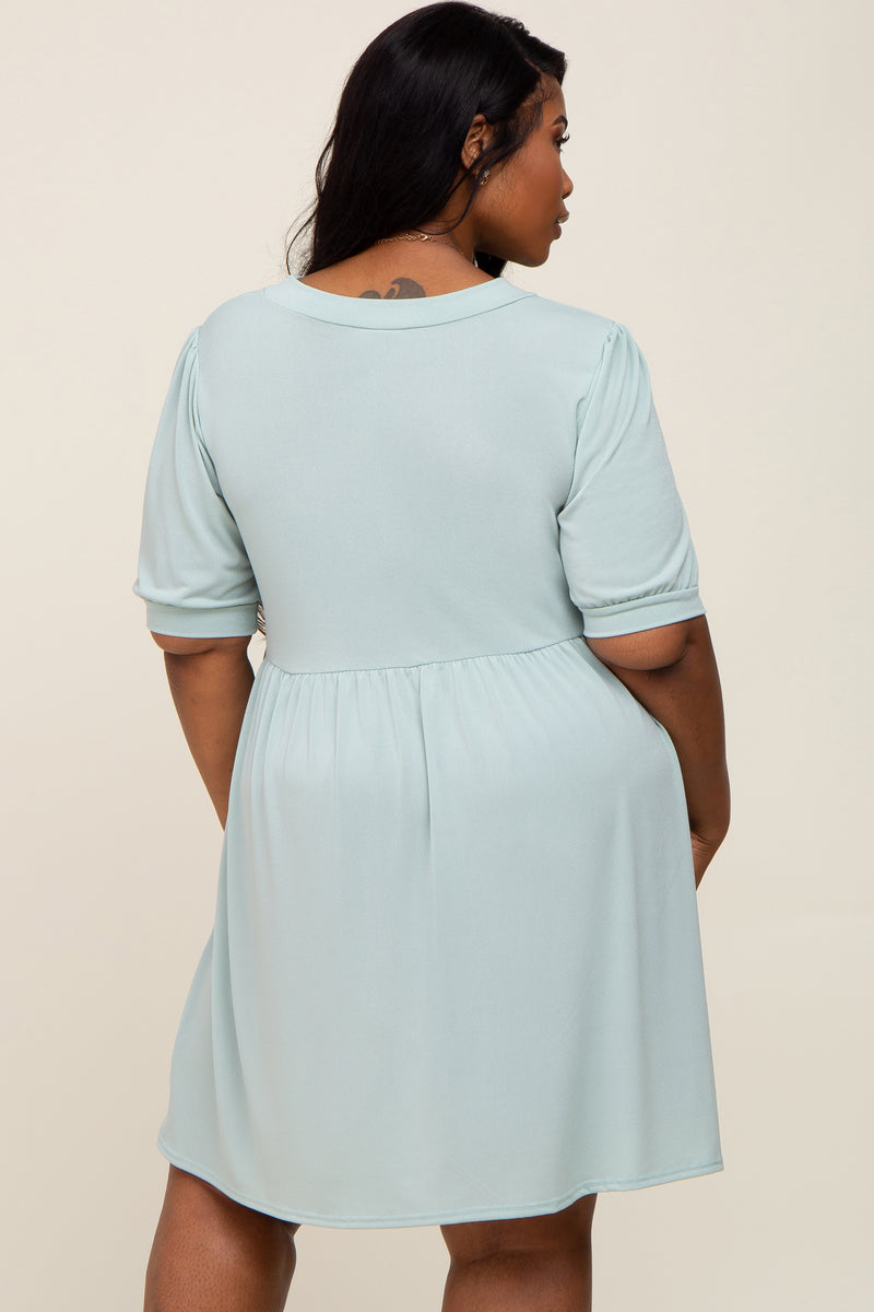 Light Green High Neck Puff Sleeve Plus Dress – PinkBlush
