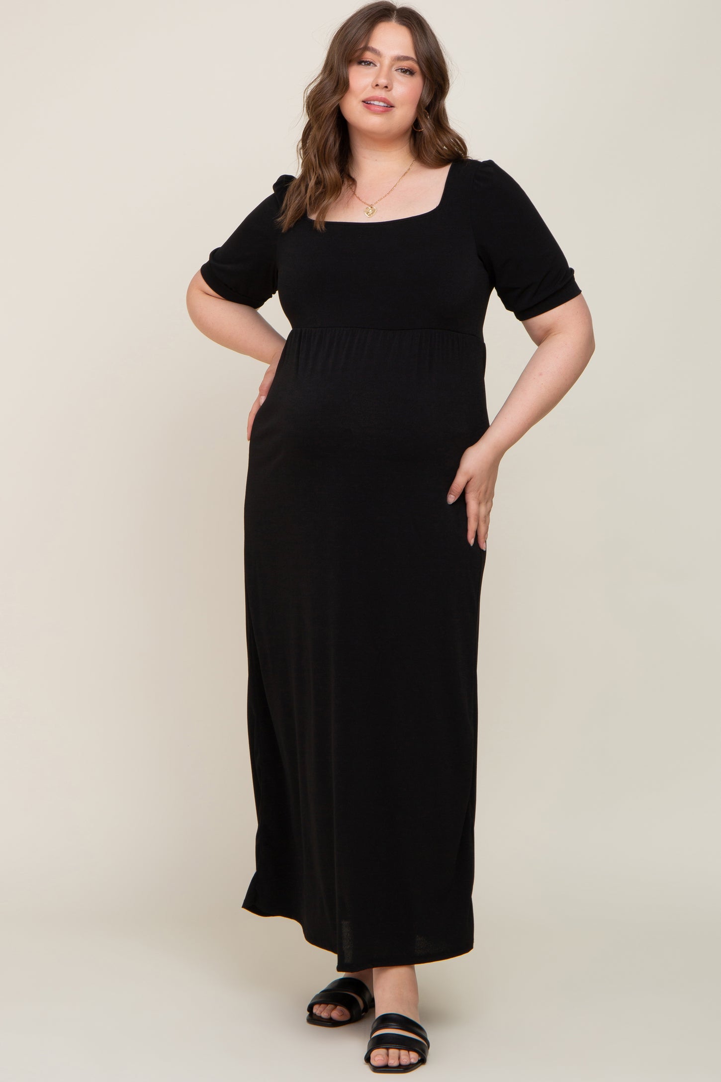 Black Puff Sleeve Maternity Maxi Plus Dress – PinkBlush