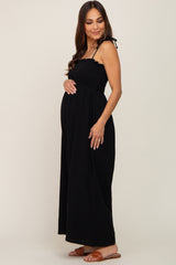 Black Sleeveless Cropped Maternity Jumpsuit