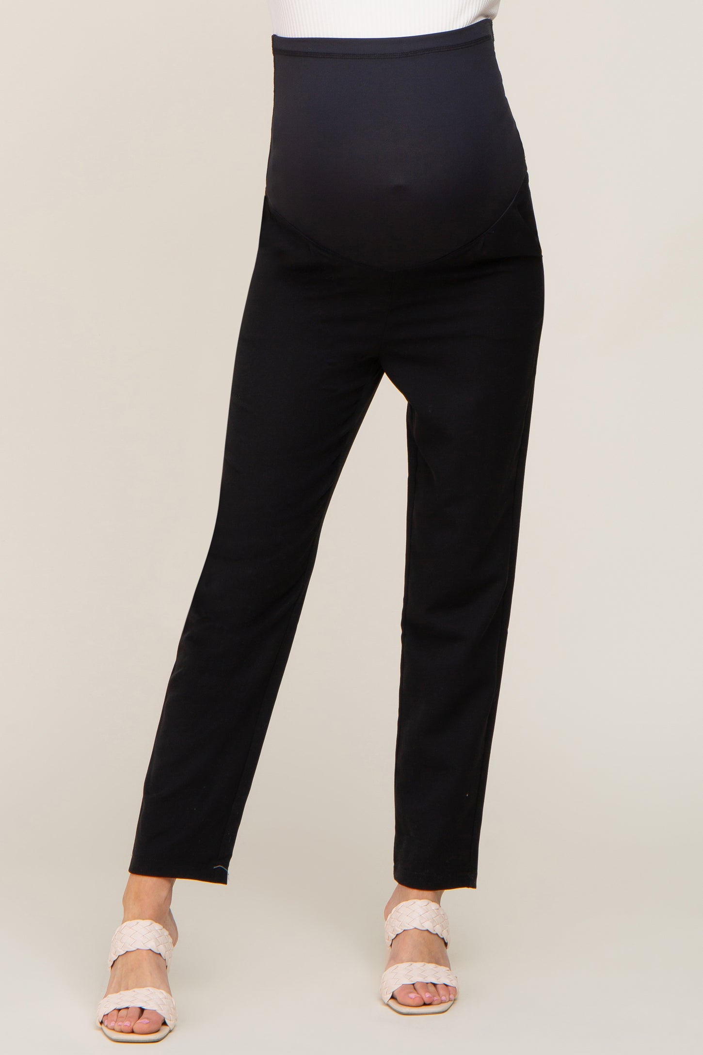 Black Basic Slim Straight Leg Maternity Dress Pants PinkBlush