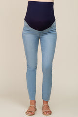 Light Blue Raw Hem Maternity Skinny Jeans