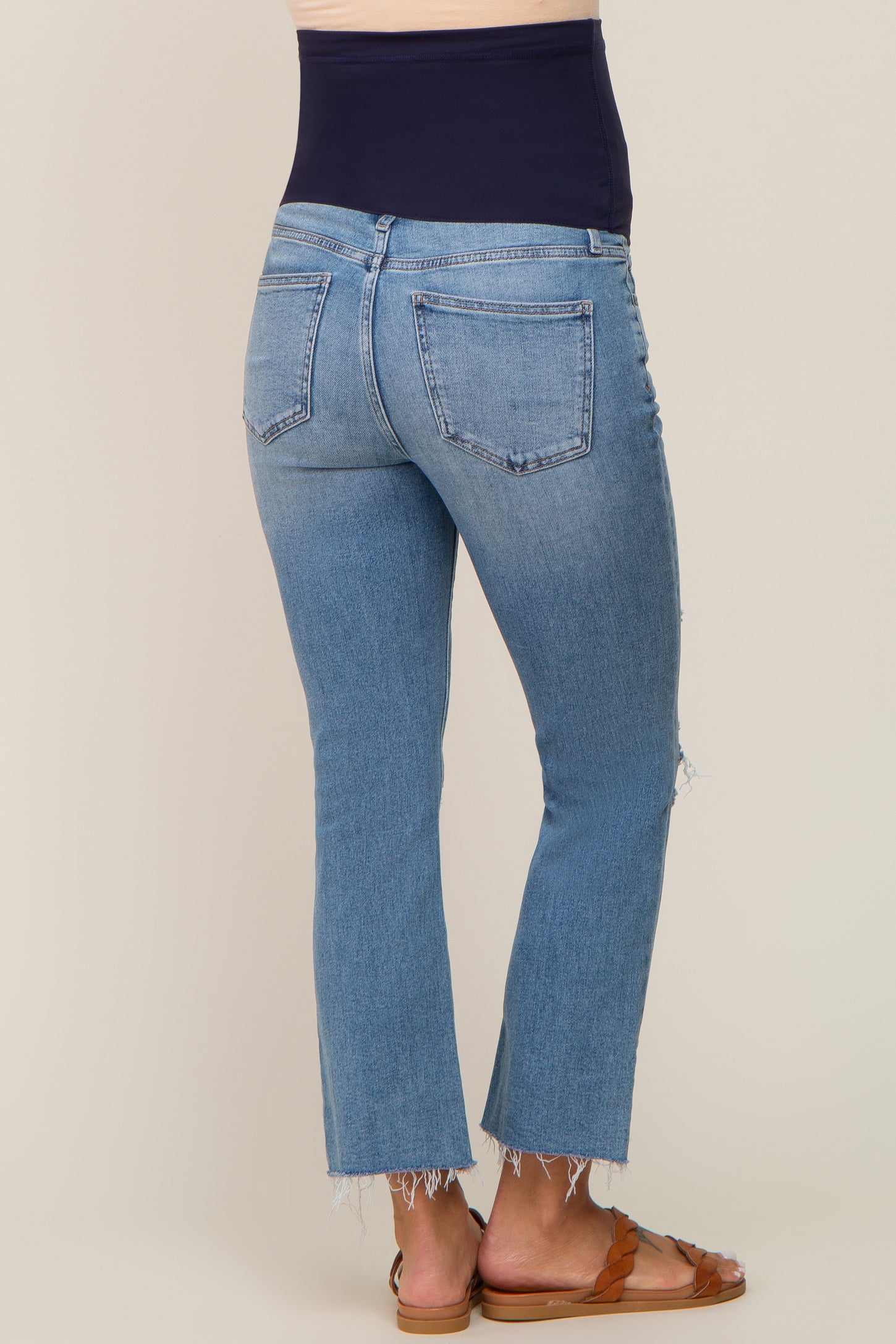 Blue Distressed Cropped Bootcut Maternity Jeans PinkBlush