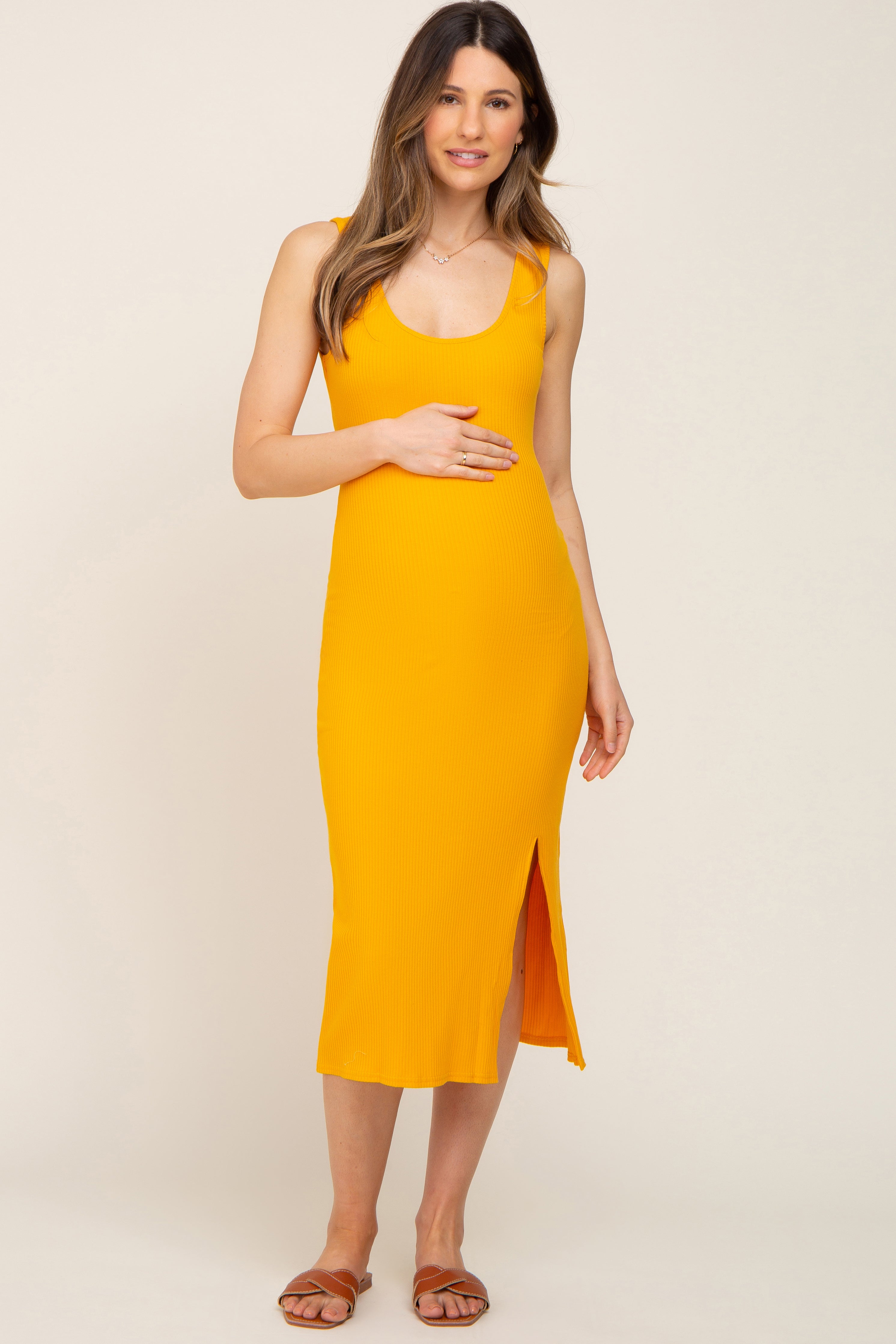 Yellow Ribbed Back Cutout Maternity Midi Dress – PinkBlush