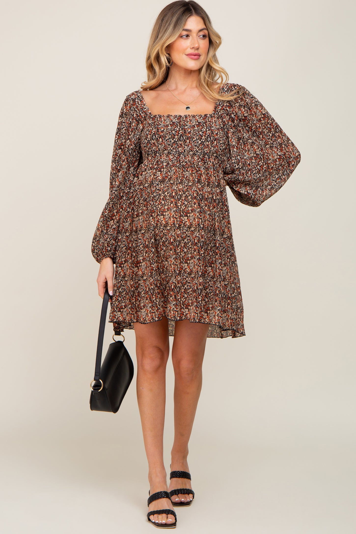 Black Floral Pleated Maternity Dress – PinkBlush