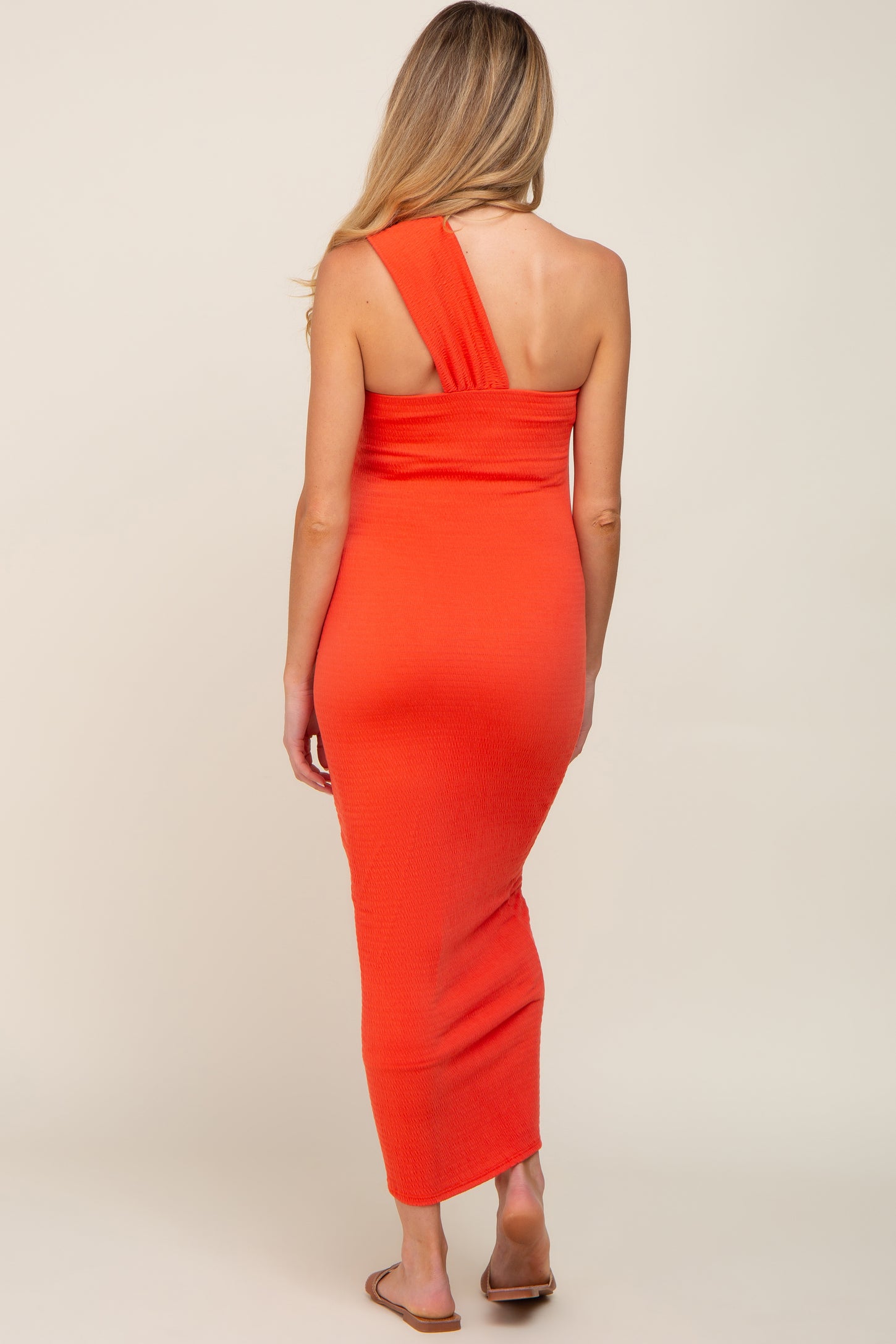 Orange Twist Front One Shoulder Maternity Midi Dress– PinkBlush