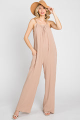Taupe Halter Neck Maternity Jumpsuit