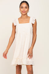 Cream Sleeveless Textured Ruffle Dress
