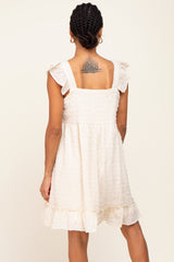 Cream Sleeveless Textured Ruffle Dress