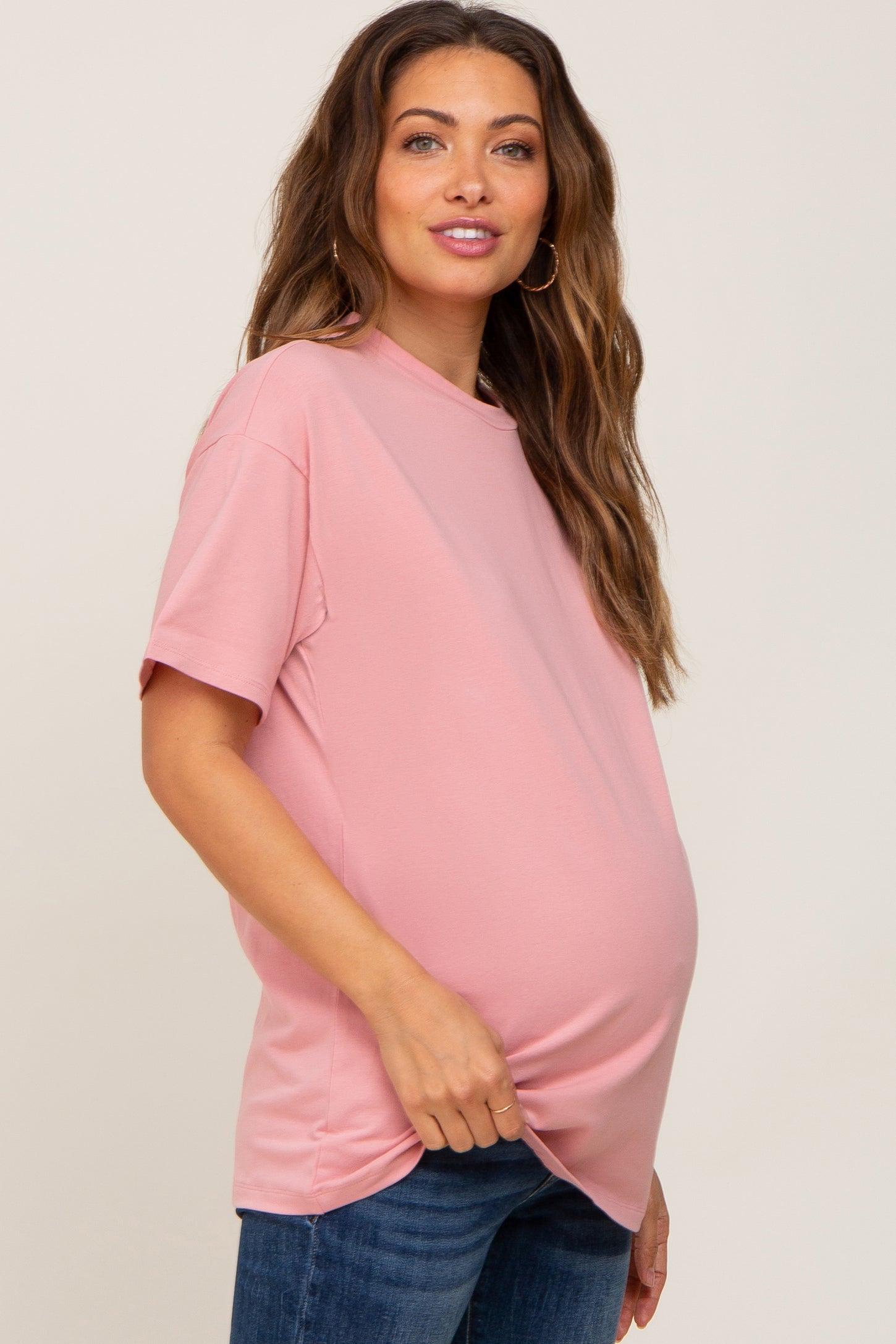 Pink Oversized Basic Maternity Tee