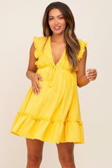 Yellow Smocked Ruffle Accent Maternity Dress
