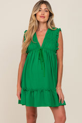 Green Smocked Ruffle Accent Maternity Dress