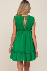 Green Smocked Ruffle Accent Maternity Dress