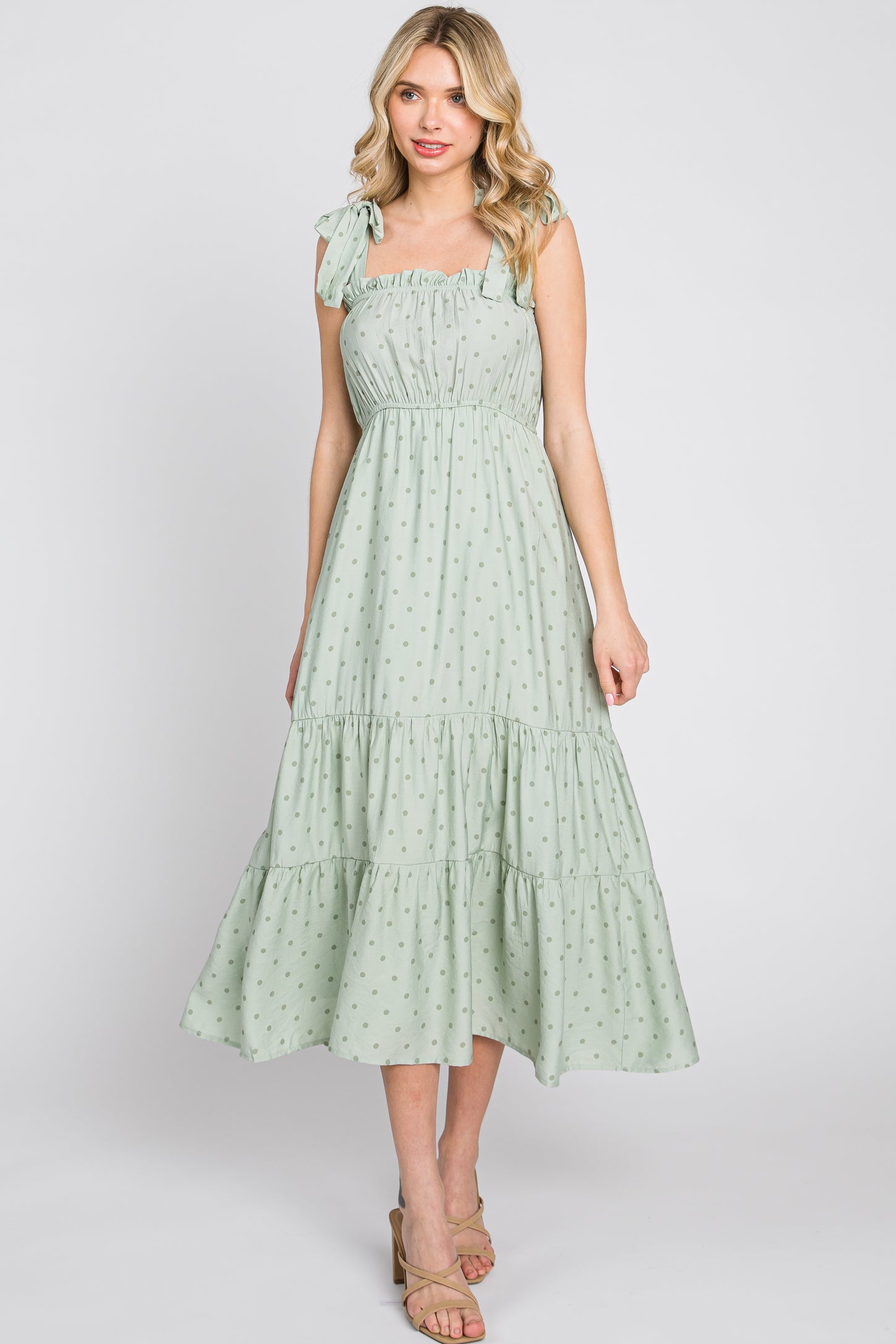 polka dot shirred midi dress CurveWow Shirred Midi Dress Blue Polka Dot Curvewow