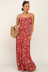 Rust Floral Tiered Maxi Dress