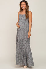 Olive Ditsy Floral Tiered Maternity Maxi Dress