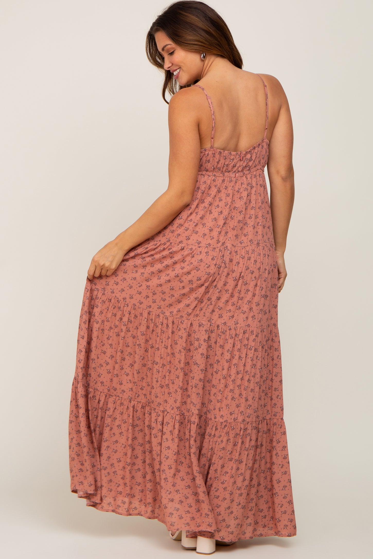Rust Ditsy Floral Tiered Maternity Maxi Dress