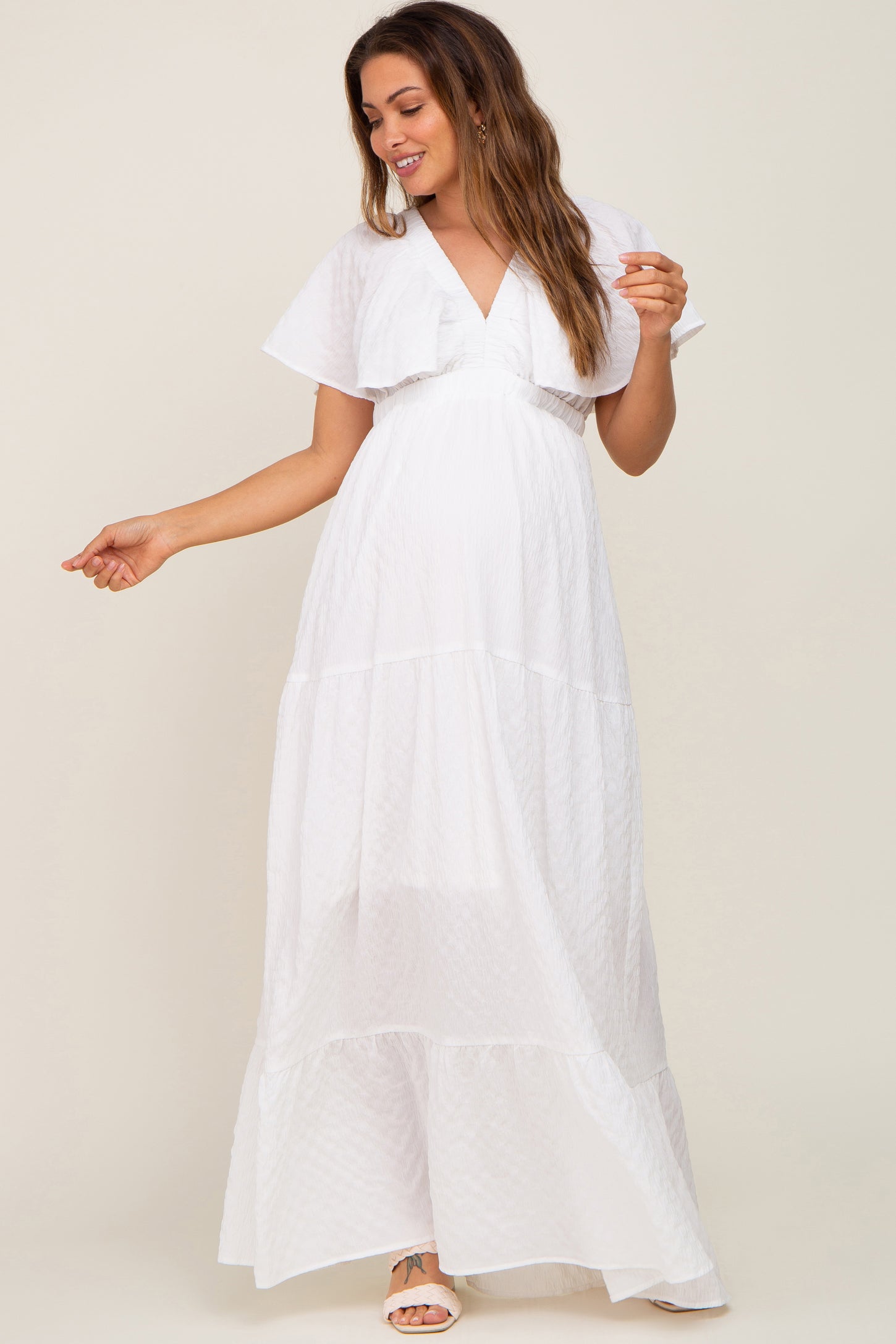 White crepe maxi dress Clearance