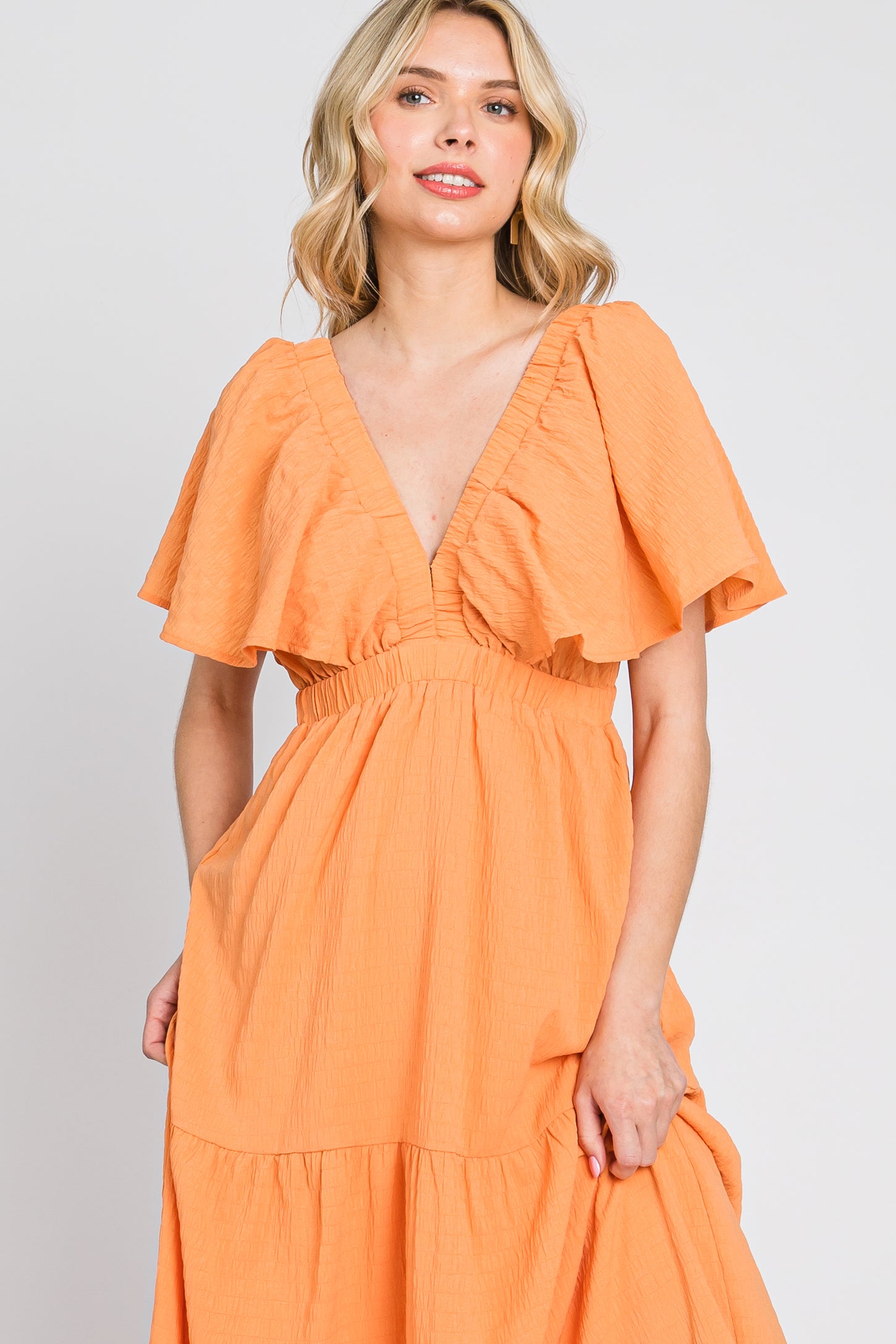 orange tiered dress ASOS DESIGN cami layered maxi in bright Capture every gaze in the ultimate occasion piece Orange Crepe Flounce Sleeve Tiered