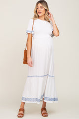 White Embroidered Accent Maternity Maxi Dress
