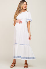 White Embroidered Accent Maternity Maxi Dress