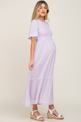 Lavender Embroidered Accent Maternity Maxi Dress