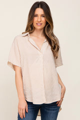 Beige Collared Short Sleeve Maternity Top