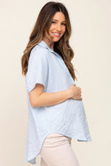 Light Blue Collared Short Sleeve Maternity Top