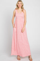Pink Floral Sleeveless Maternity Maxi Dress