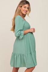 Light Olive Smocked Ruffle Maternity Dress