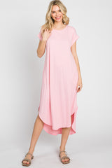 Light Pink Ribbed Round Hi-Lo Hem Dress