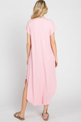 Light Pink Ribbed Round Hi-Lo Hem Dress