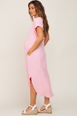 Light Pink Ribbed Round Hi-Lo Hem Maternity Dress