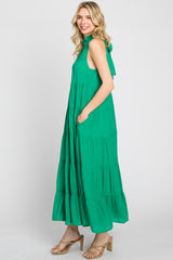 Green Tiered High Neck Maxi Dress