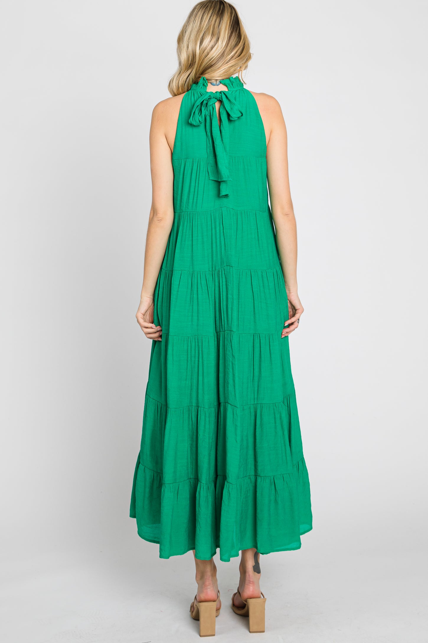 Green Tiered High Neck Maxi Dress