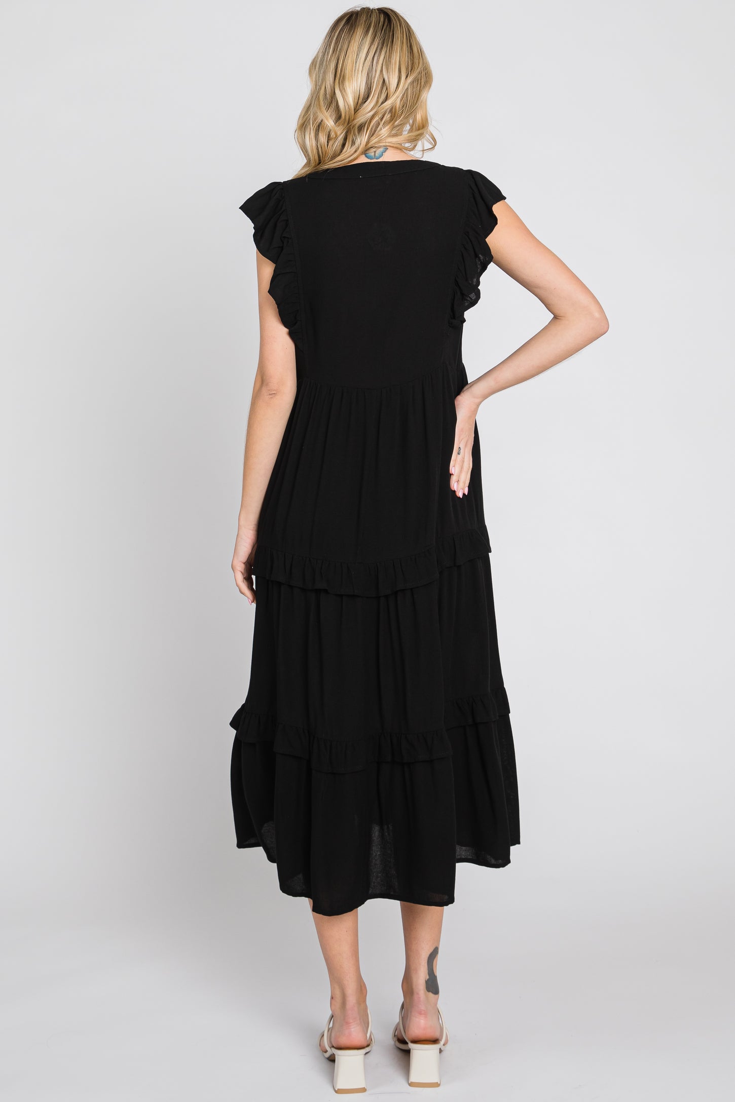 Black Ruffle Accent Tiered Midi Dress – PinkBlush