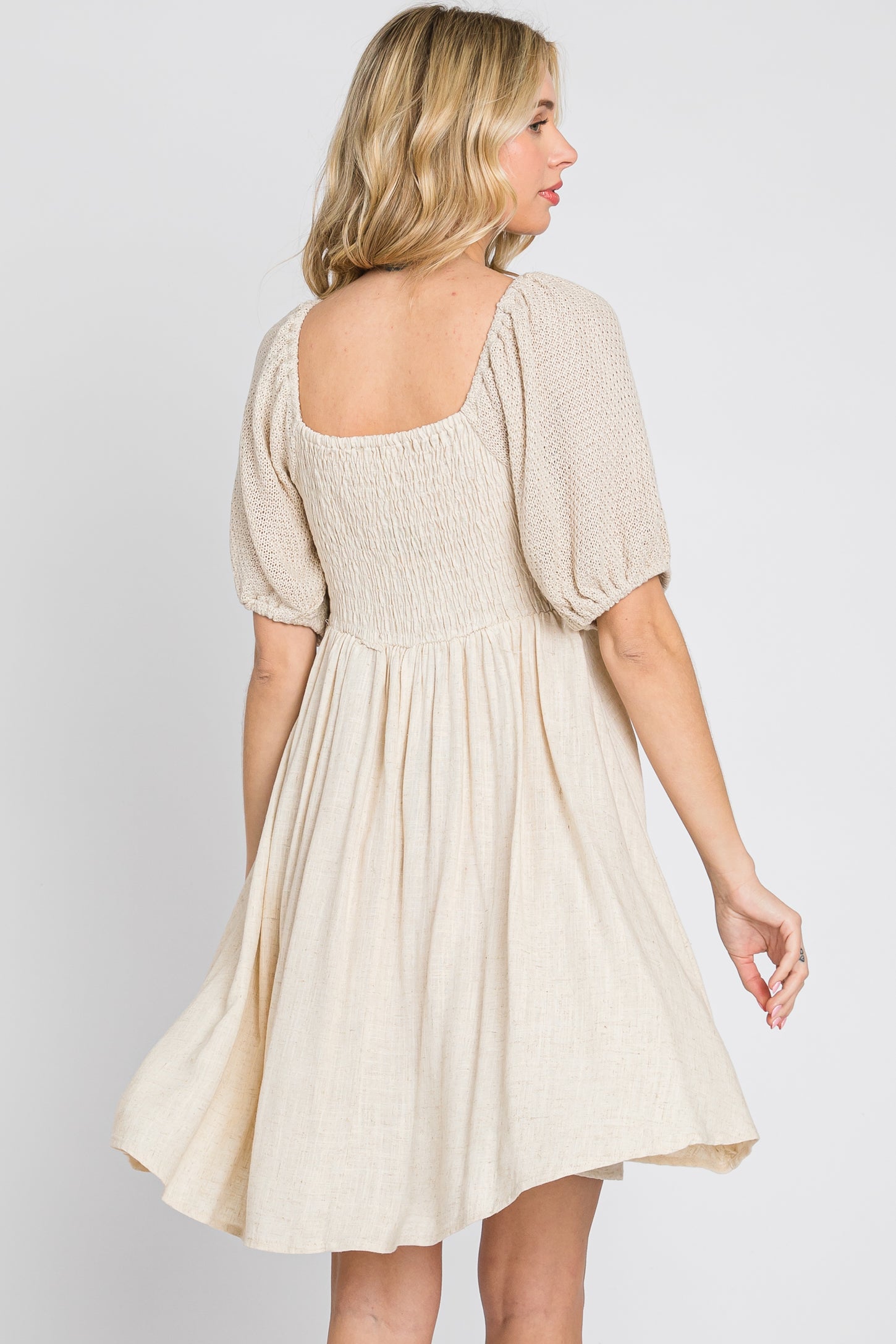 Beige Crochet Puff Sleeve Dress PinkBlush Beige Crochet Puff Sleeve Dress PinkBlush
