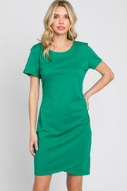 Green Short Sleeve Ruched Dress