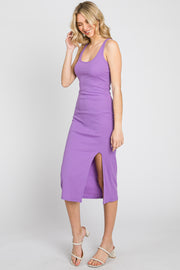 Lavender Ribbed Side Slit Midi Dress