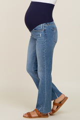 Blue Raw Hem Maternity Cropped Bootcut Maternity Jeans