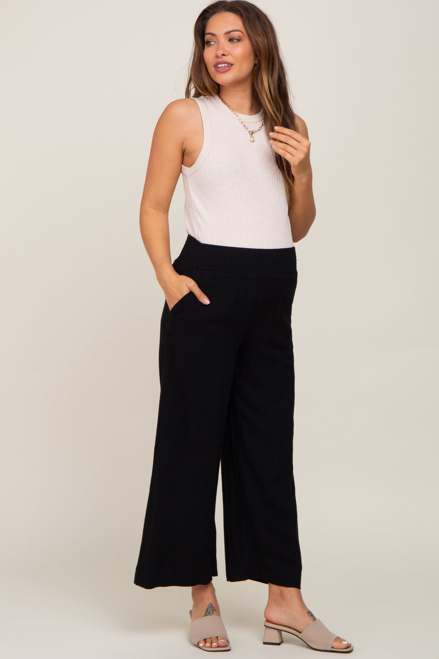 Black Wide Leg Maternity Pants PinkBlush