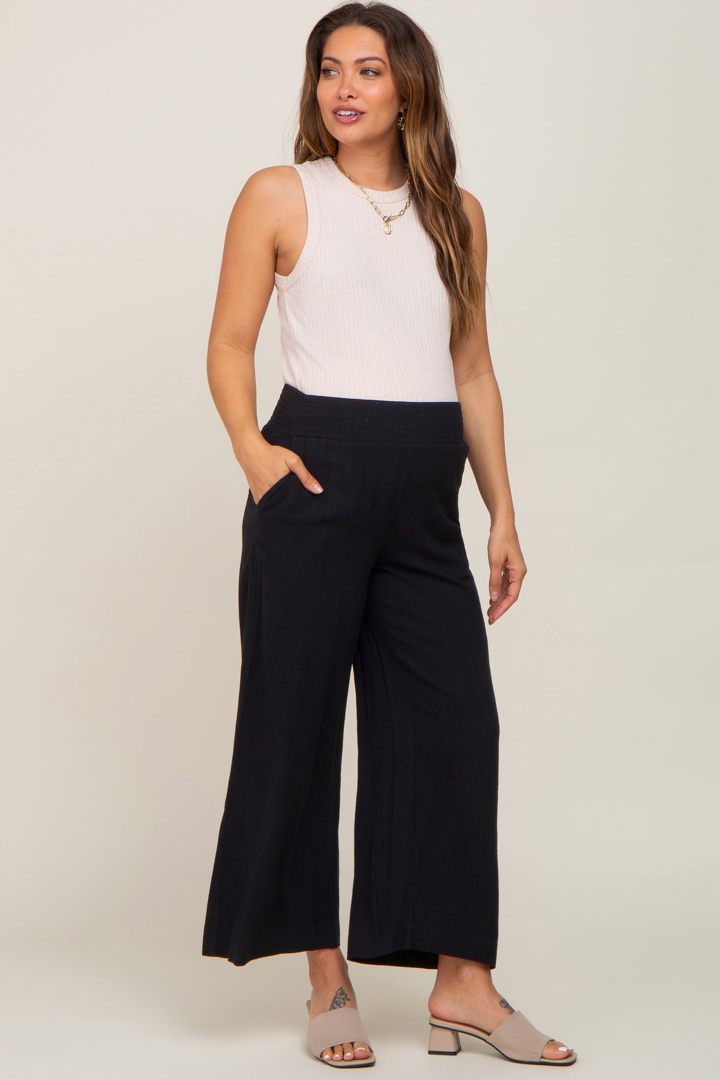 Black Wide Leg Maternity Pants PinkBlush