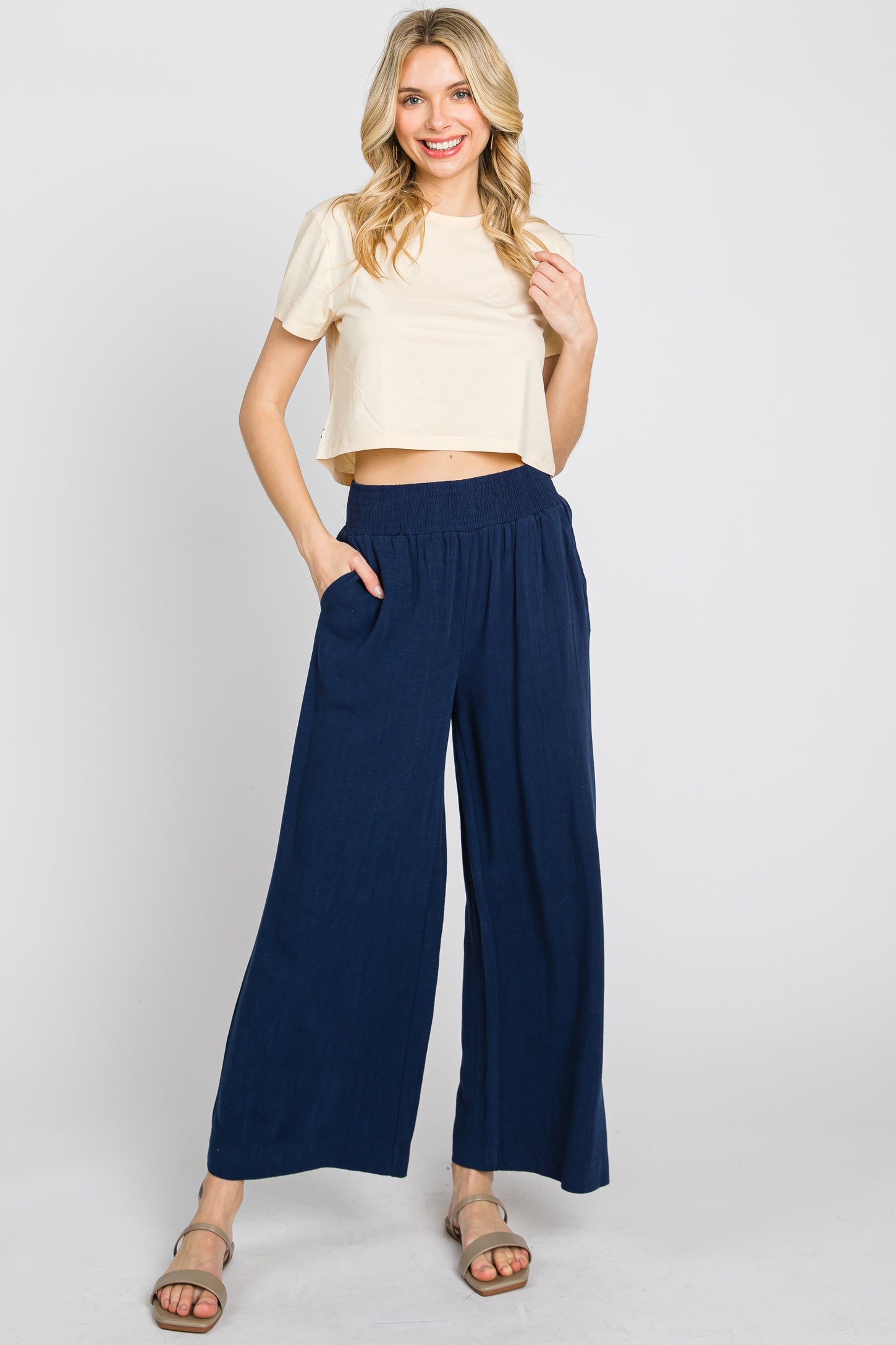Navy Wide Leg Maternity Pants PinkBlush