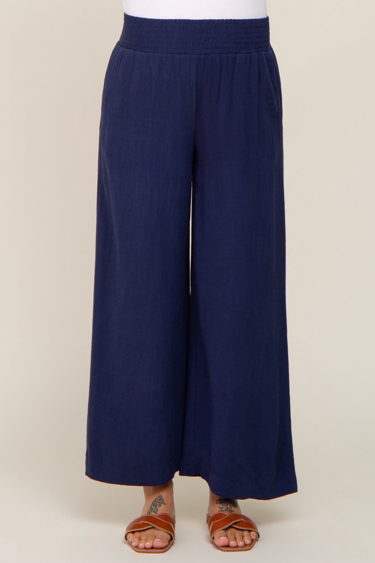 Navy Wide Leg Maternity Pants PinkBlush