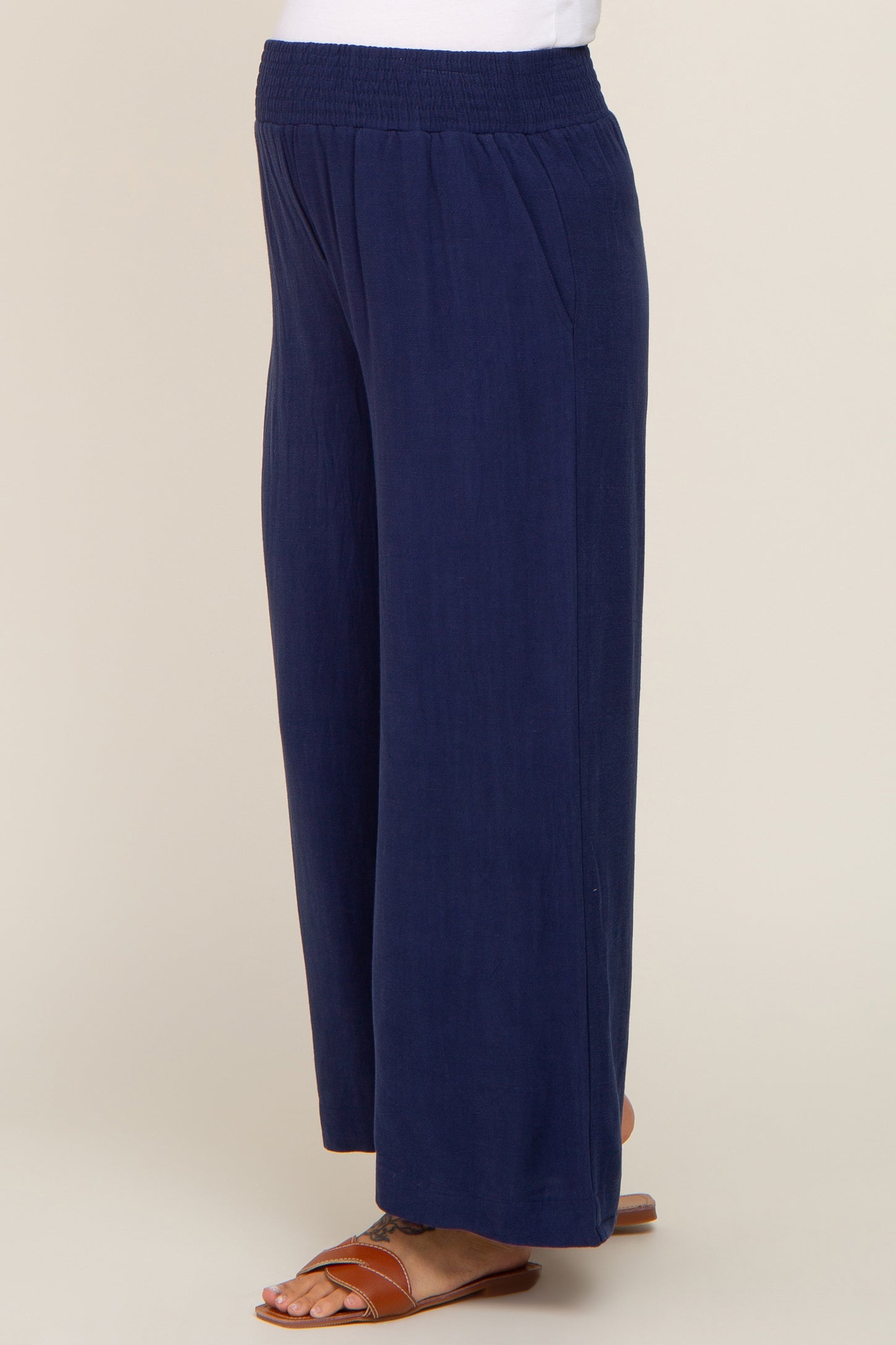 Navy Wide Leg Maternity Pants PinkBlush