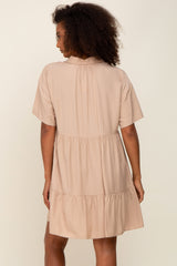Taupe Buttondown Short Sleeve Dress