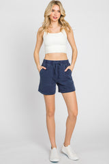 Navy Washed Cuffed Pocketed Shorts