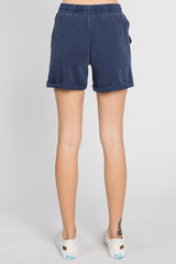 Navy Washed Cuffed Pocketed Shorts