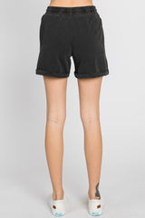 Black Washed Cuffed Pocketed Shorts